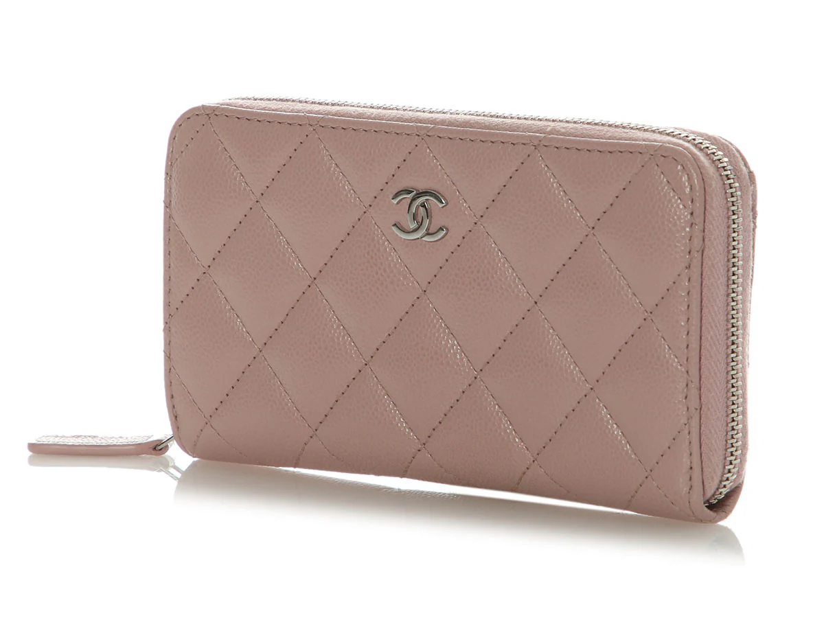 Chanel Medium Nude Pink Quilted Caviar Classic Zip Wallet - Image 3