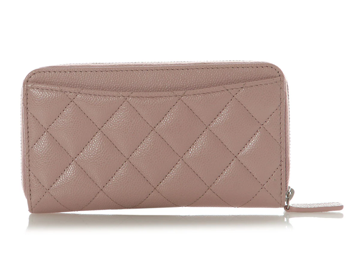 Chanel Medium Nude Pink Quilted Caviar Classic Zip Wallet - Image 4