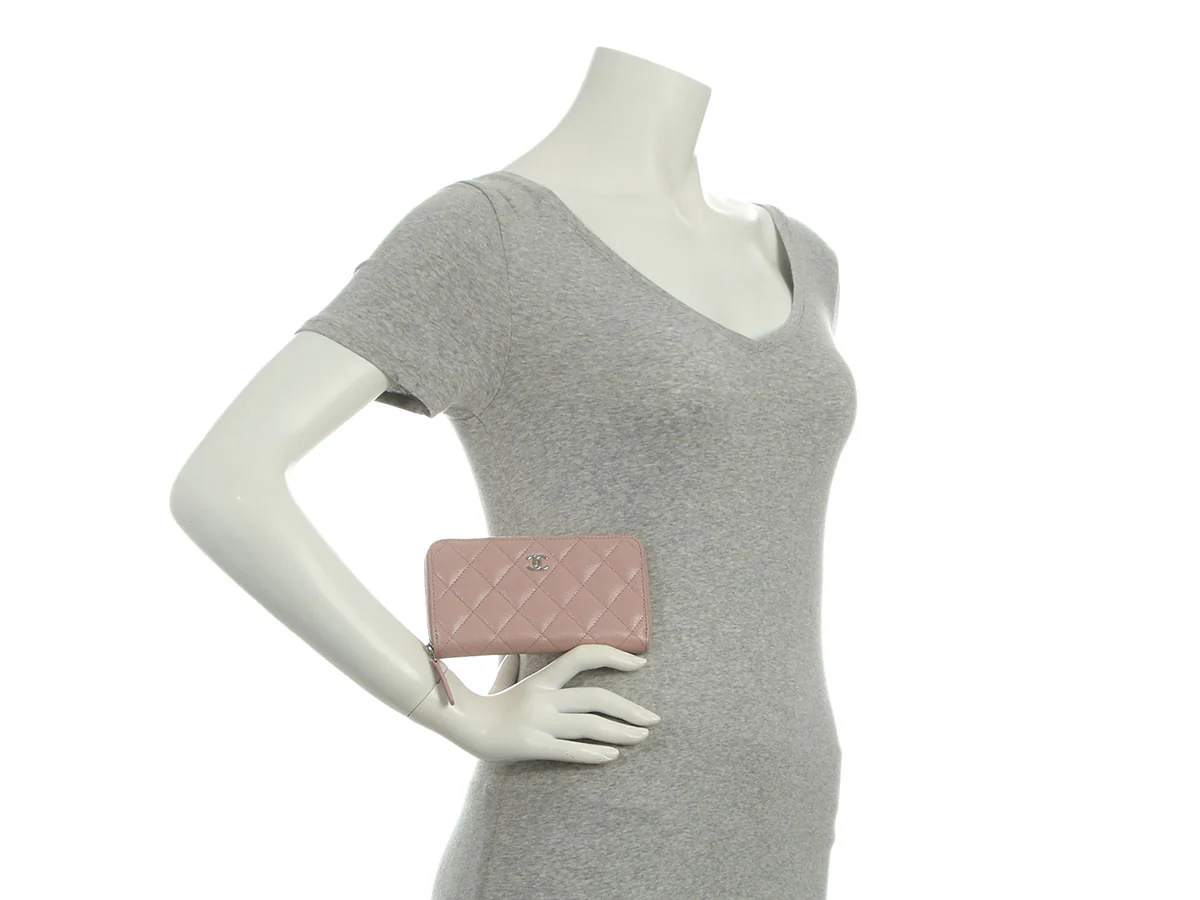 Chanel Medium Nude Pink Quilted Caviar Classic Zip Wallet - Image 9