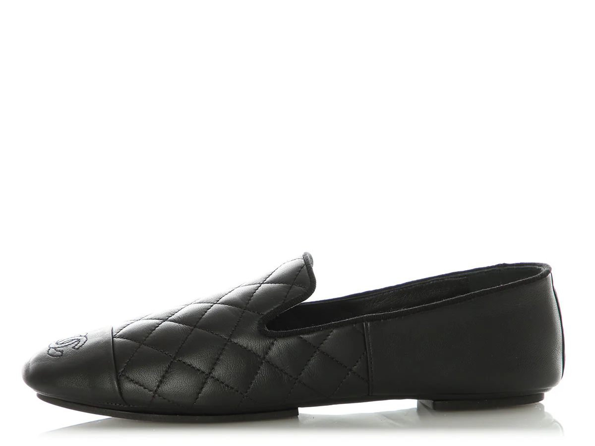 Chanel Black Quilted Lambskin Loafers with Pouch