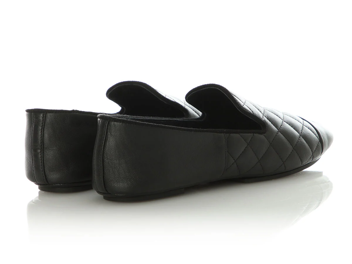 Chanel Black Quilted Lambskin Loafers with Pouch - Image 5