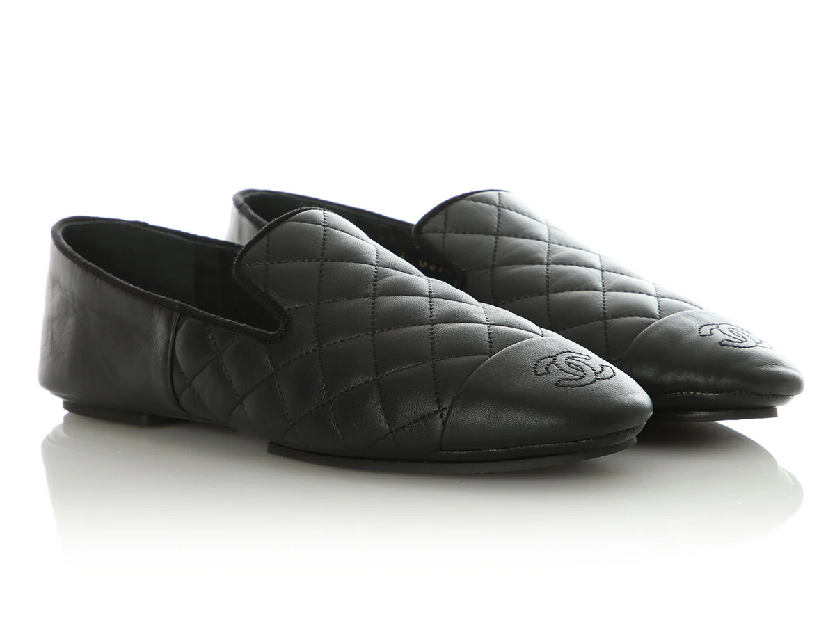 Chanel Black Quilted Lambskin Loafers with Pouch - Image 6