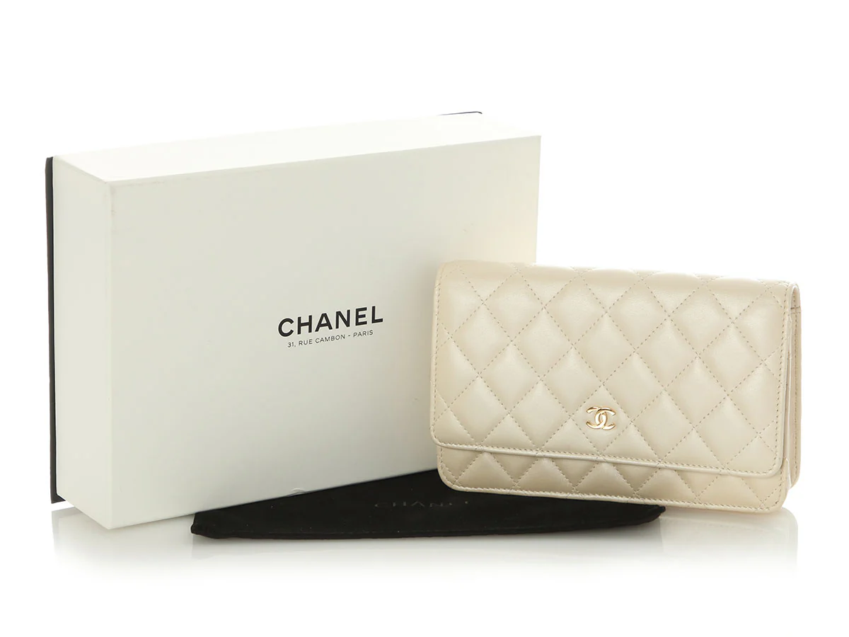 Chanel Beige Quilted Lambskin Wallet on Chain WOC - Image 2