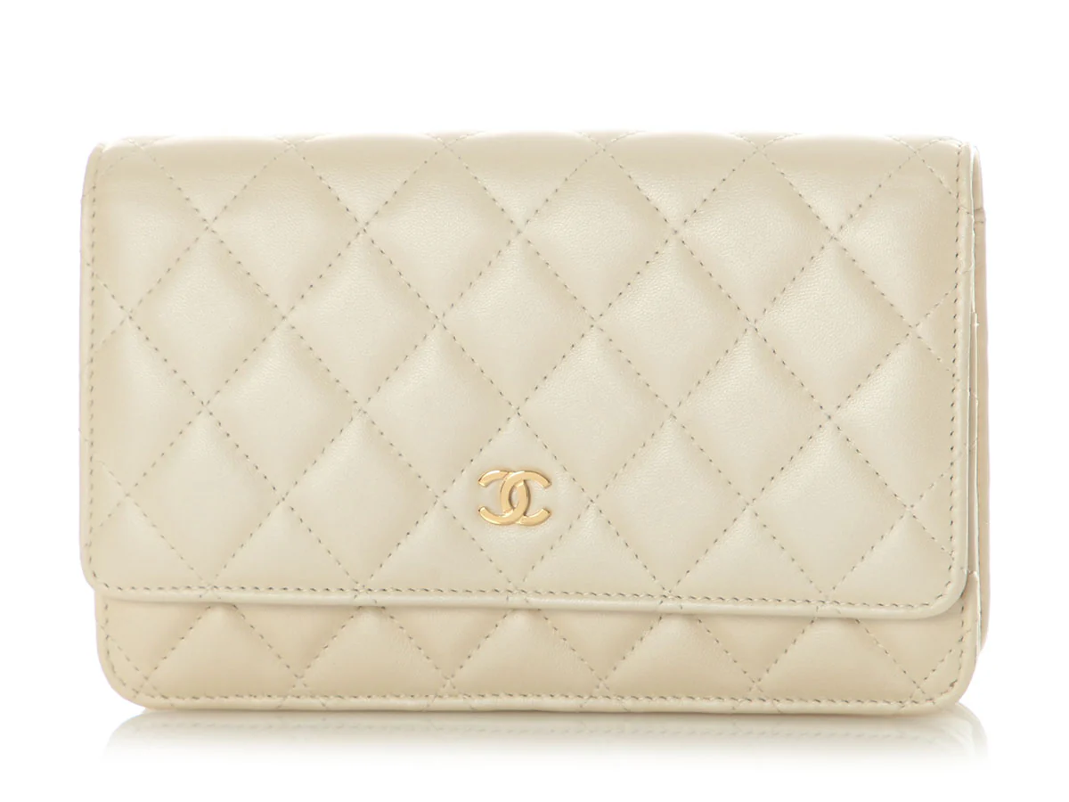 Chanel Beige Quilted Lambskin Wallet on Chain WOC - Image 3