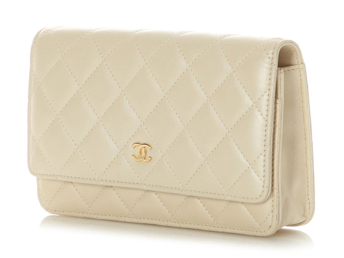 Chanel Beige Quilted Lambskin Wallet on Chain WOC - Image 4