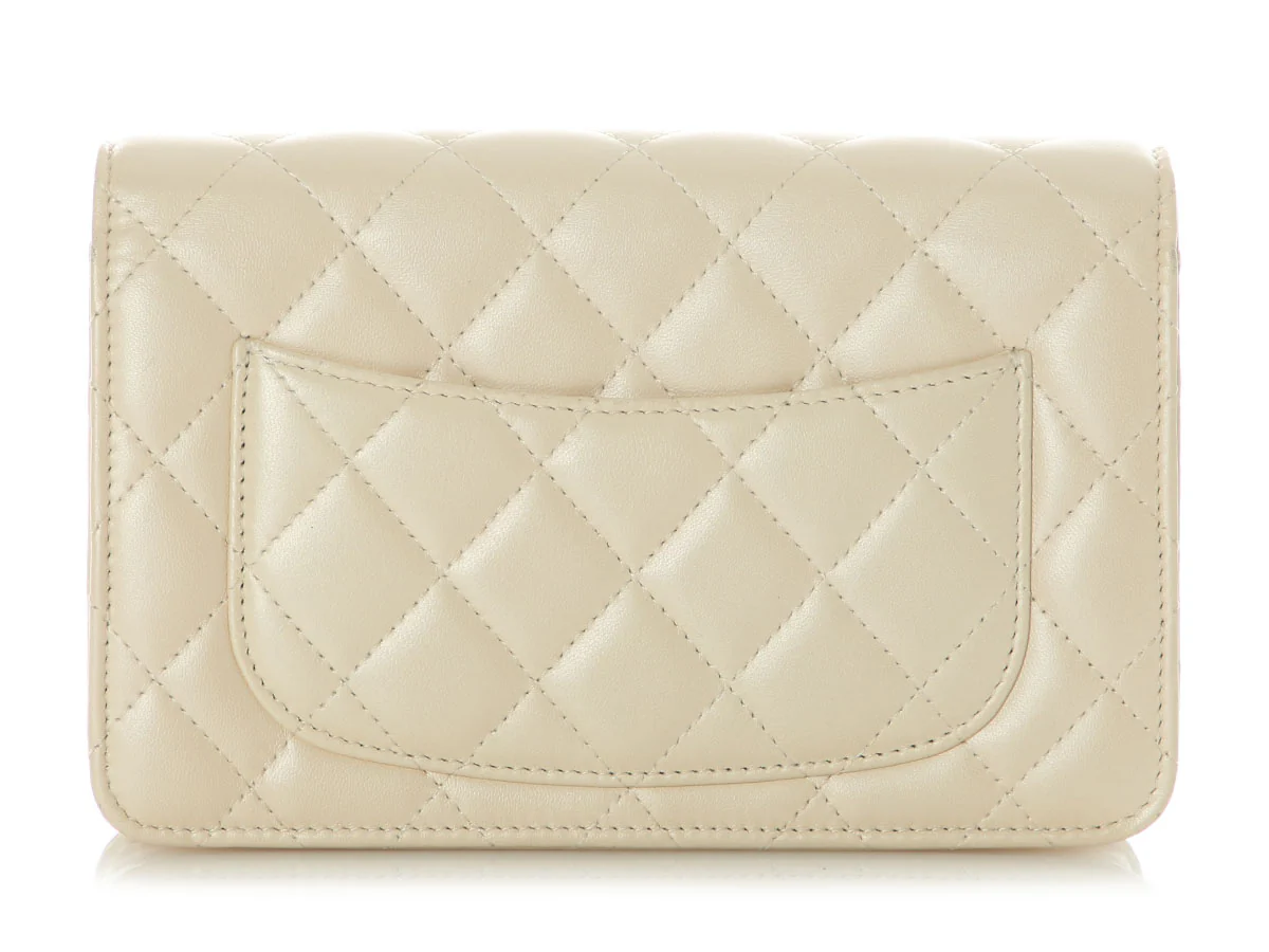 Chanel Beige Quilted Lambskin Wallet on Chain WOC - Image 5