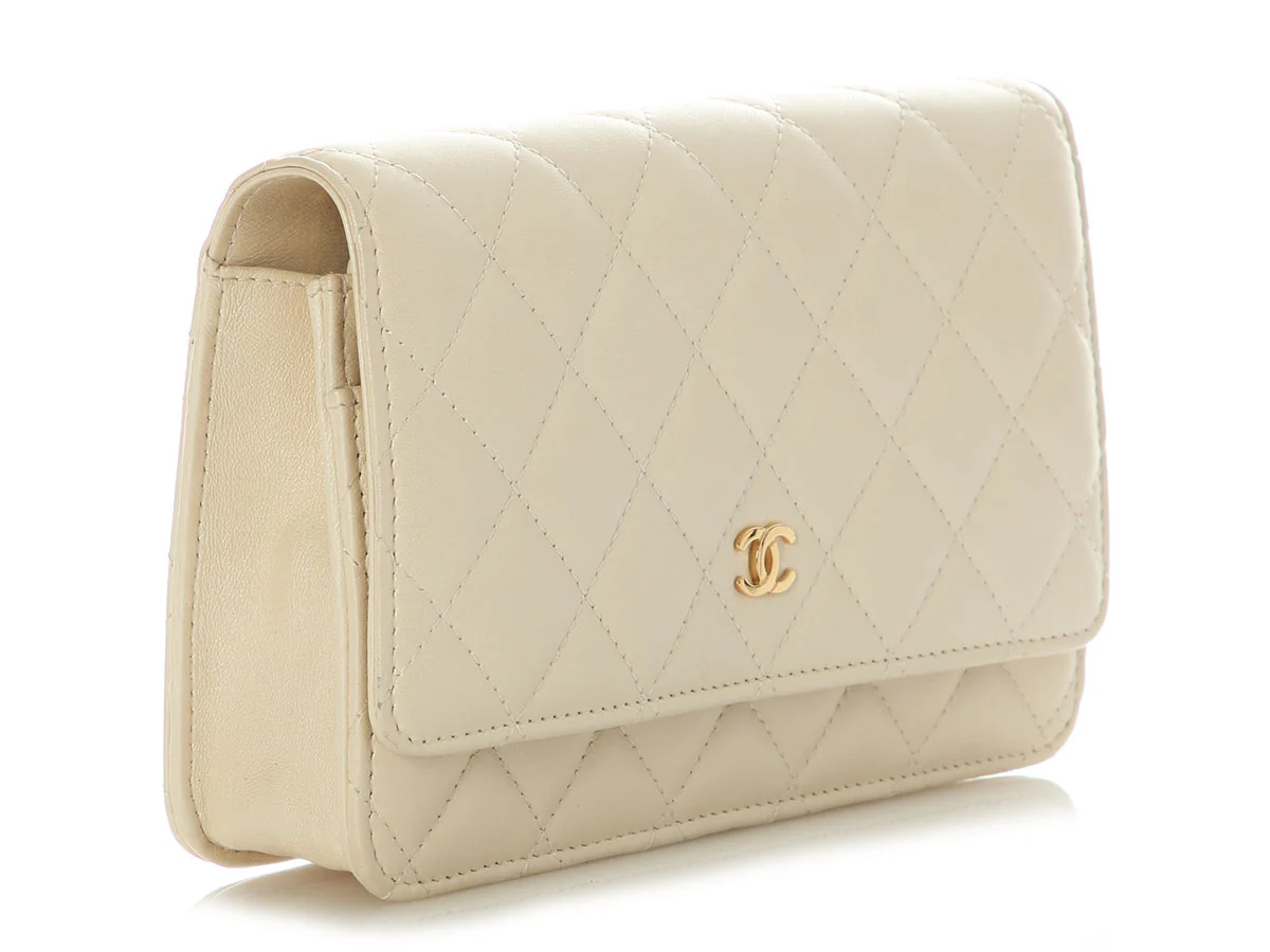 Chanel Beige Quilted Lambskin Wallet on Chain WOC - Image 6