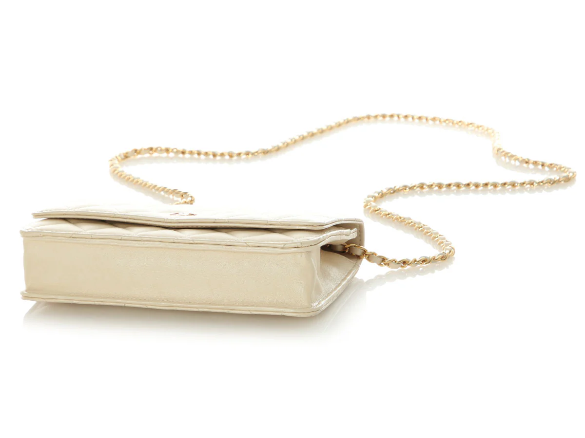Chanel Beige Quilted Lambskin Wallet on Chain WOC - Image 7