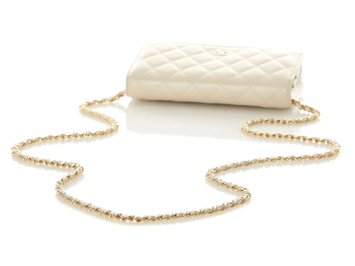 Chanel Beige Quilted Lambskin Wallet on Chain WOC - Image 8