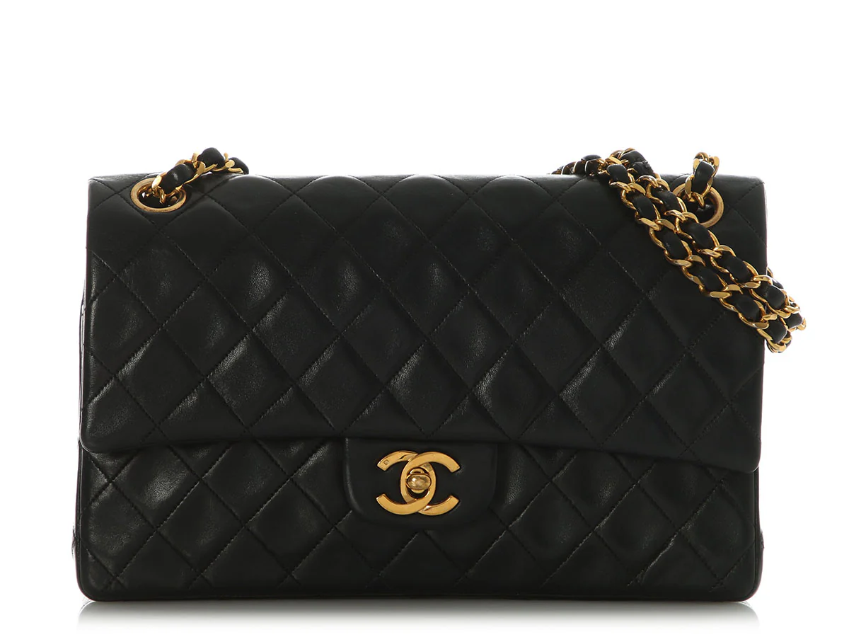Chanel Vintage Medium Black Quilted Lambskin Classic Double Flap