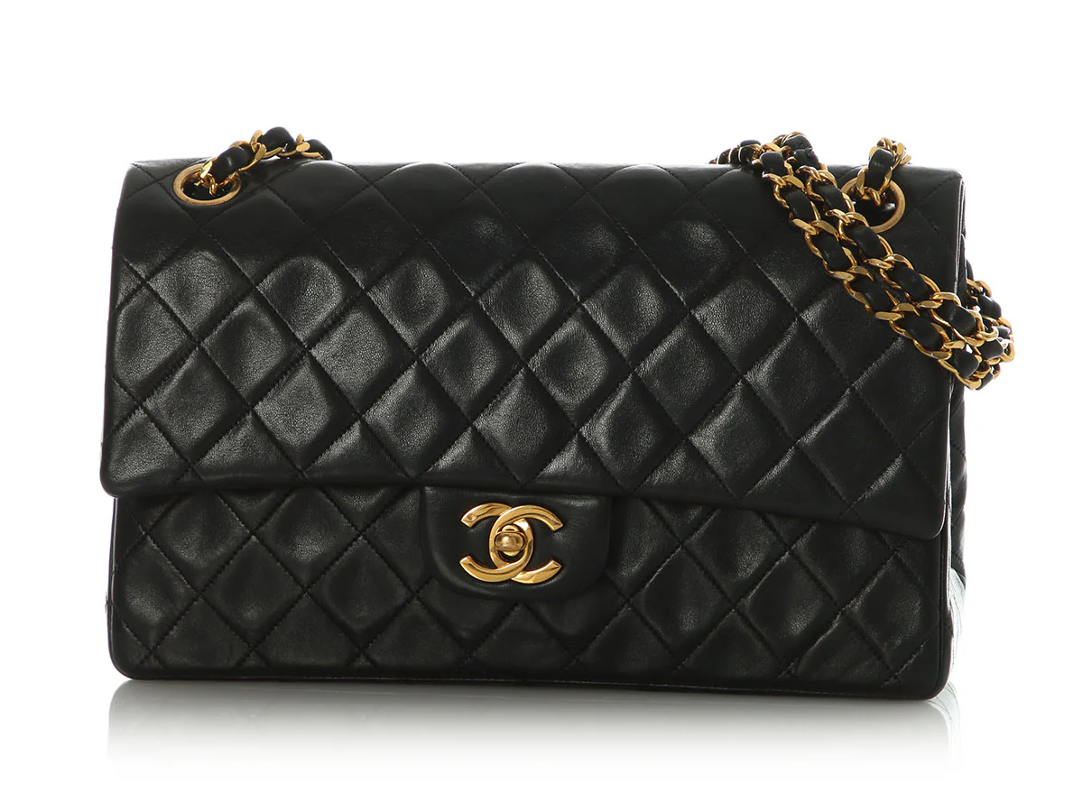 Chanel Vintage Medium Black Quilted Lambskin Classic Double Flap - Image 2