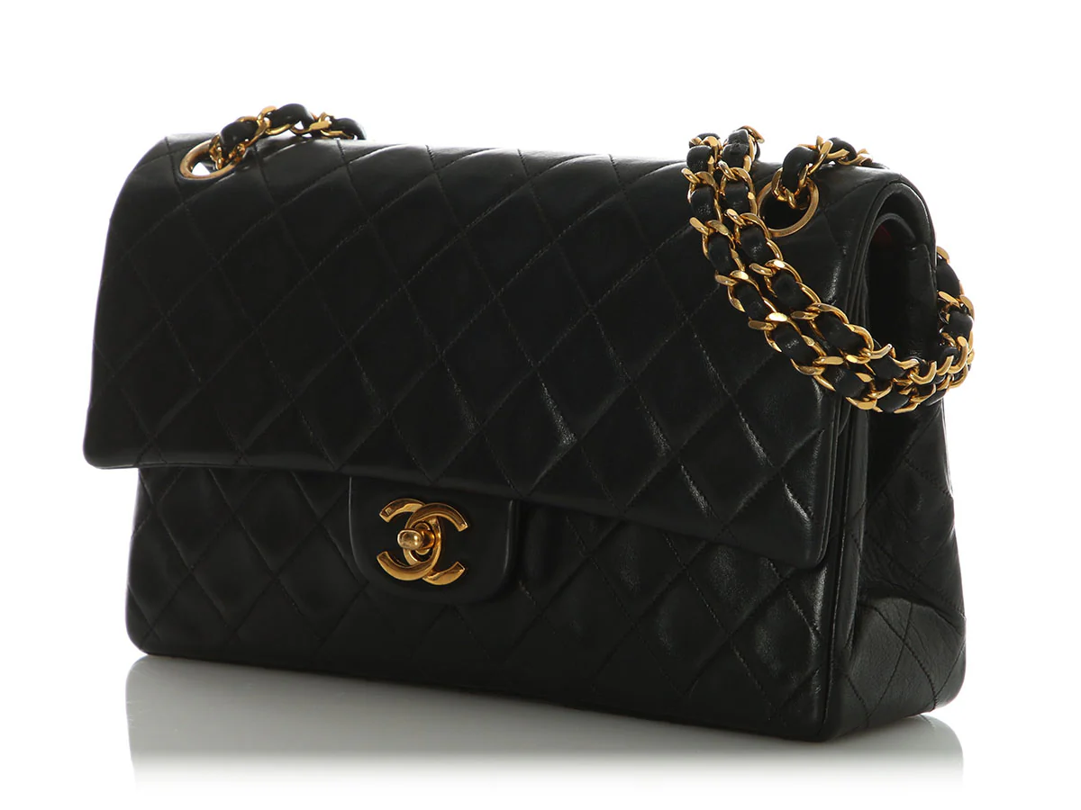 Chanel Vintage Medium Black Quilted Lambskin Classic Double Flap - Image 3