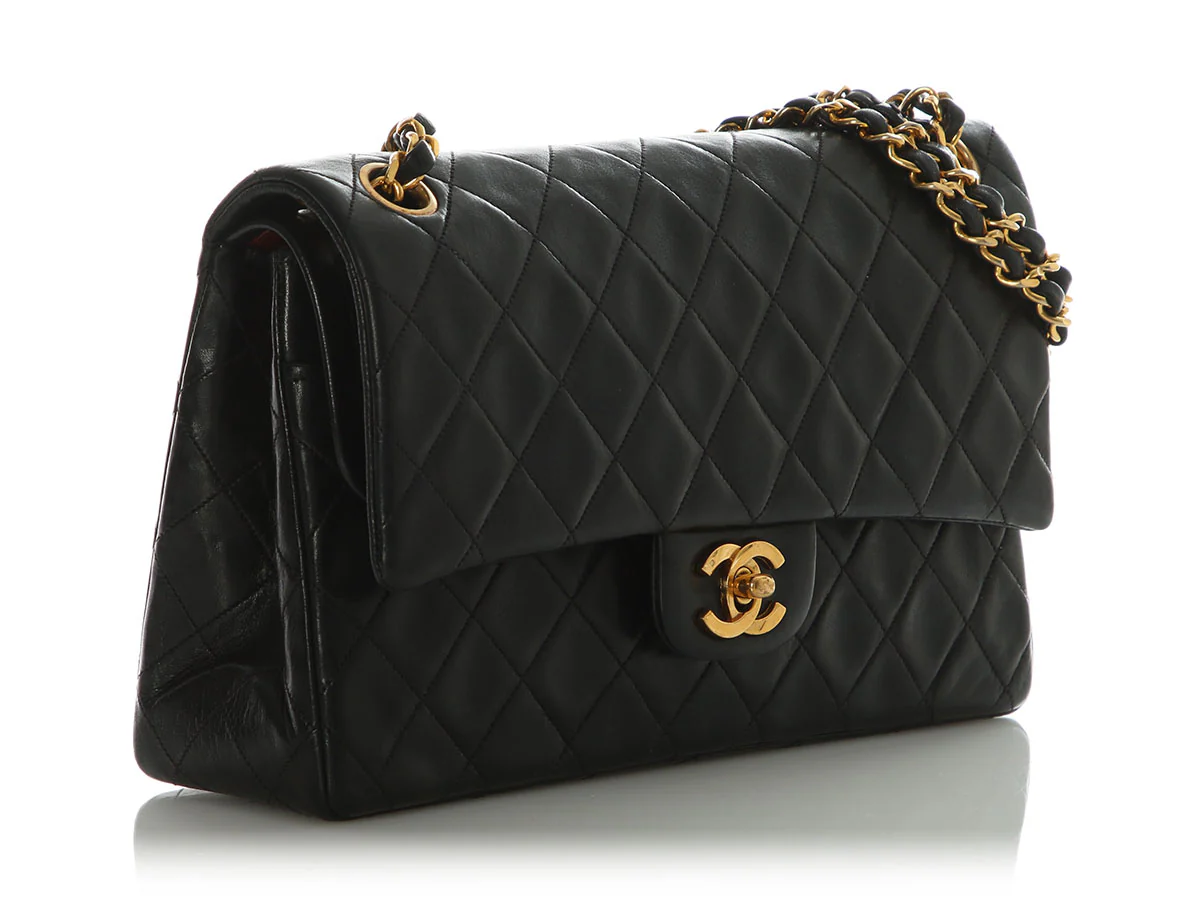 Chanel Vintage Medium Black Quilted Lambskin Classic Double Flap - Image 5