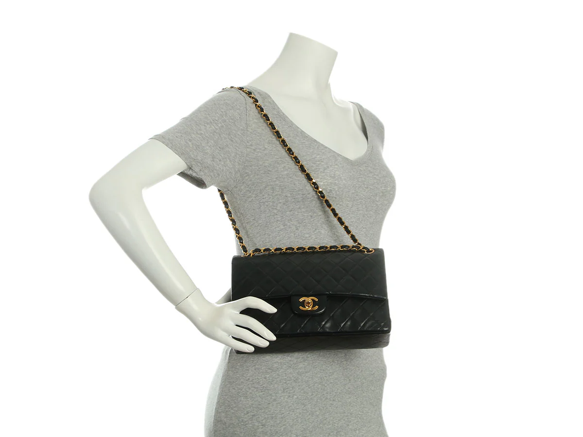 Chanel Vintage Medium Black Quilted Lambskin Classic Double Flap - Image 9