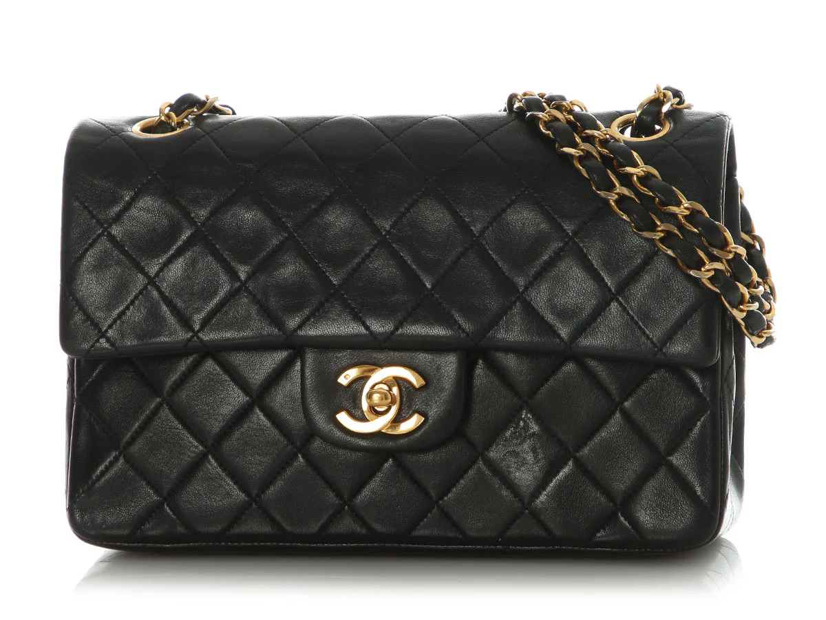 Chanel Vintage Small Black Quilted Lambskin Classic Double Flap - Image 2