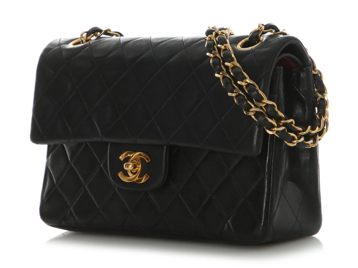 Chanel Vintage Small Black Quilted Lambskin Classic Double Flap - Image 3