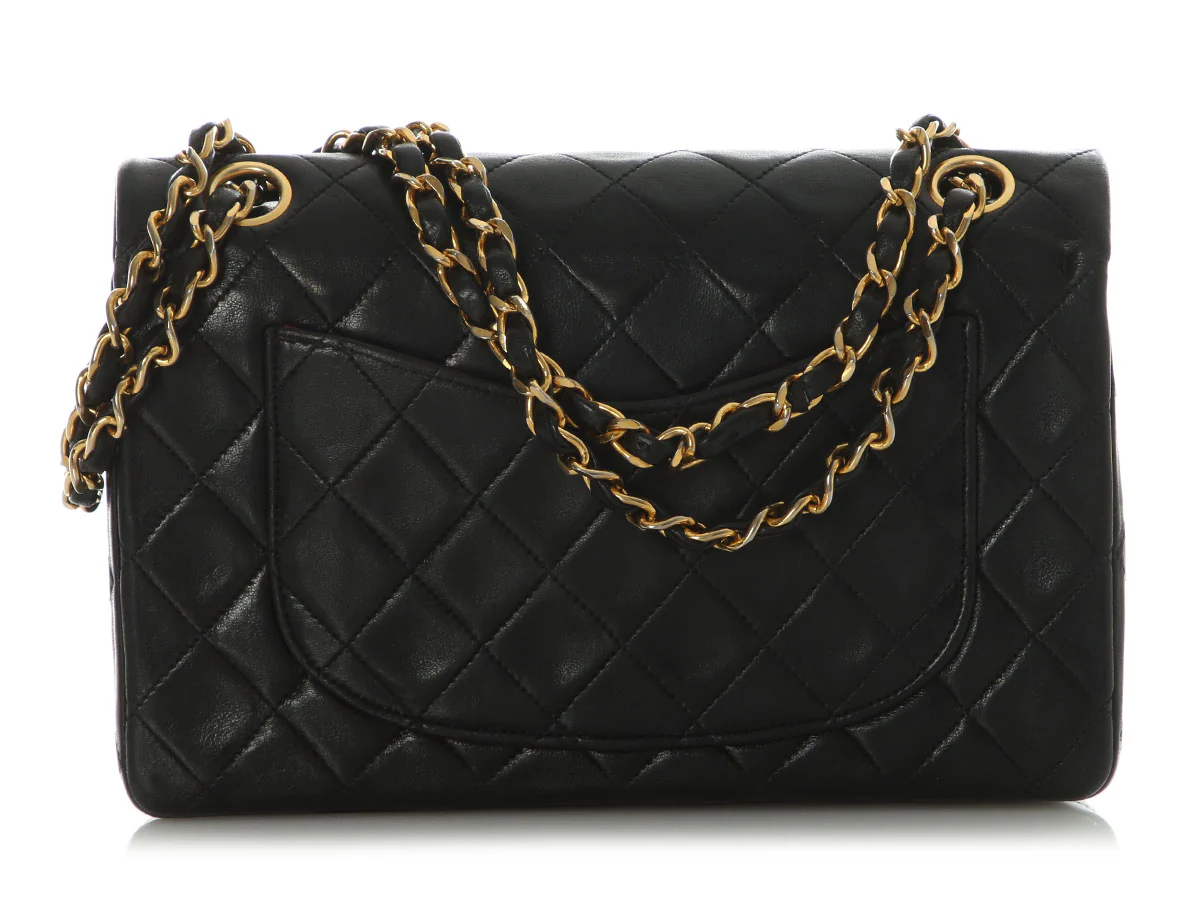 Chanel Vintage Small Black Quilted Lambskin Classic Double Flap - Image 4