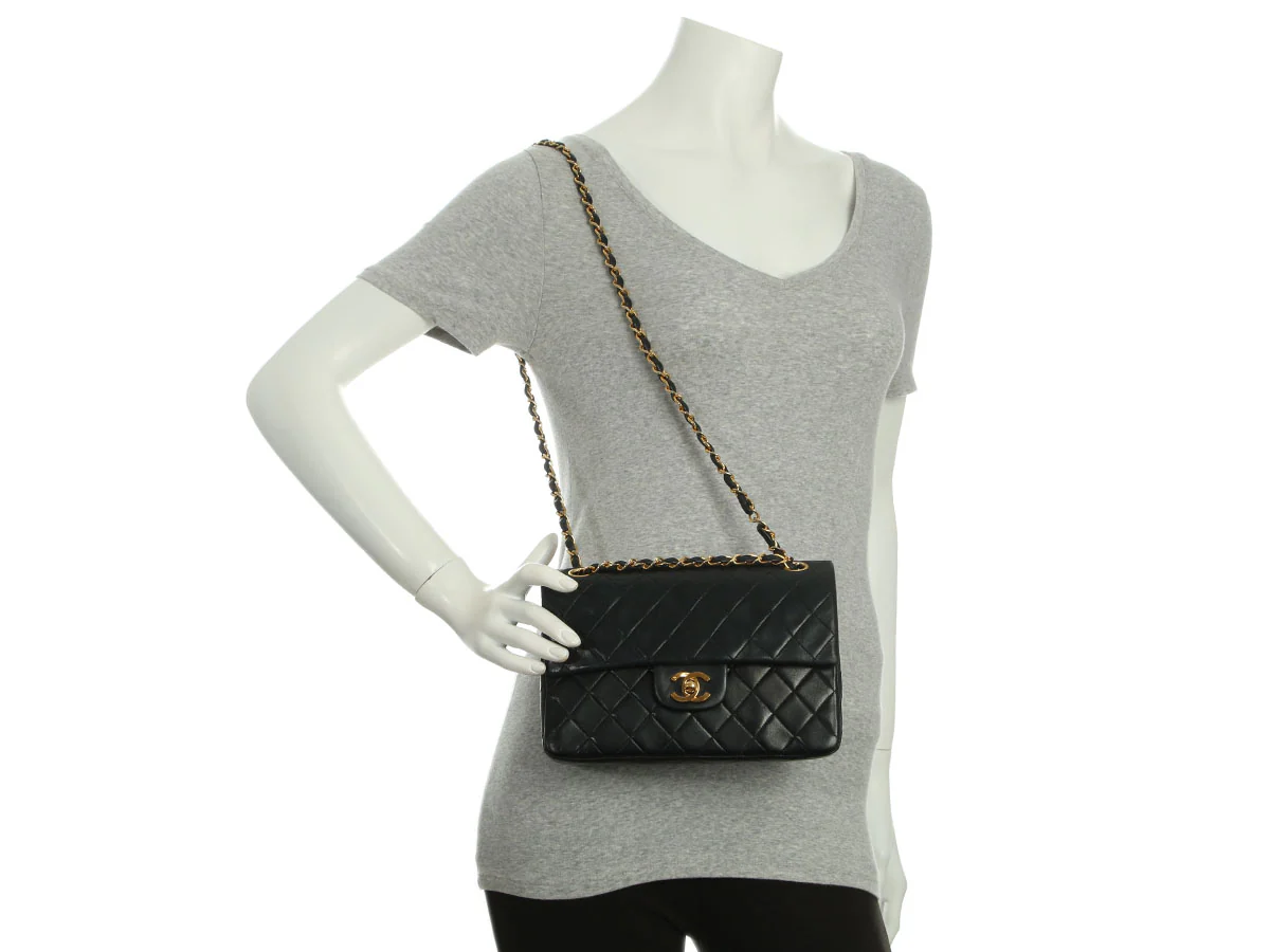 Chanel Vintage Small Black Quilted Lambskin Classic Double Flap - Image 9