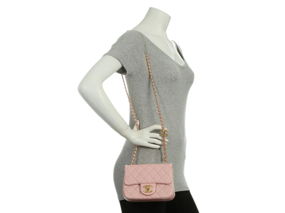Chanel Mini Pink Quilted Lambskin Pearl Crush Square Classic - Image 10
