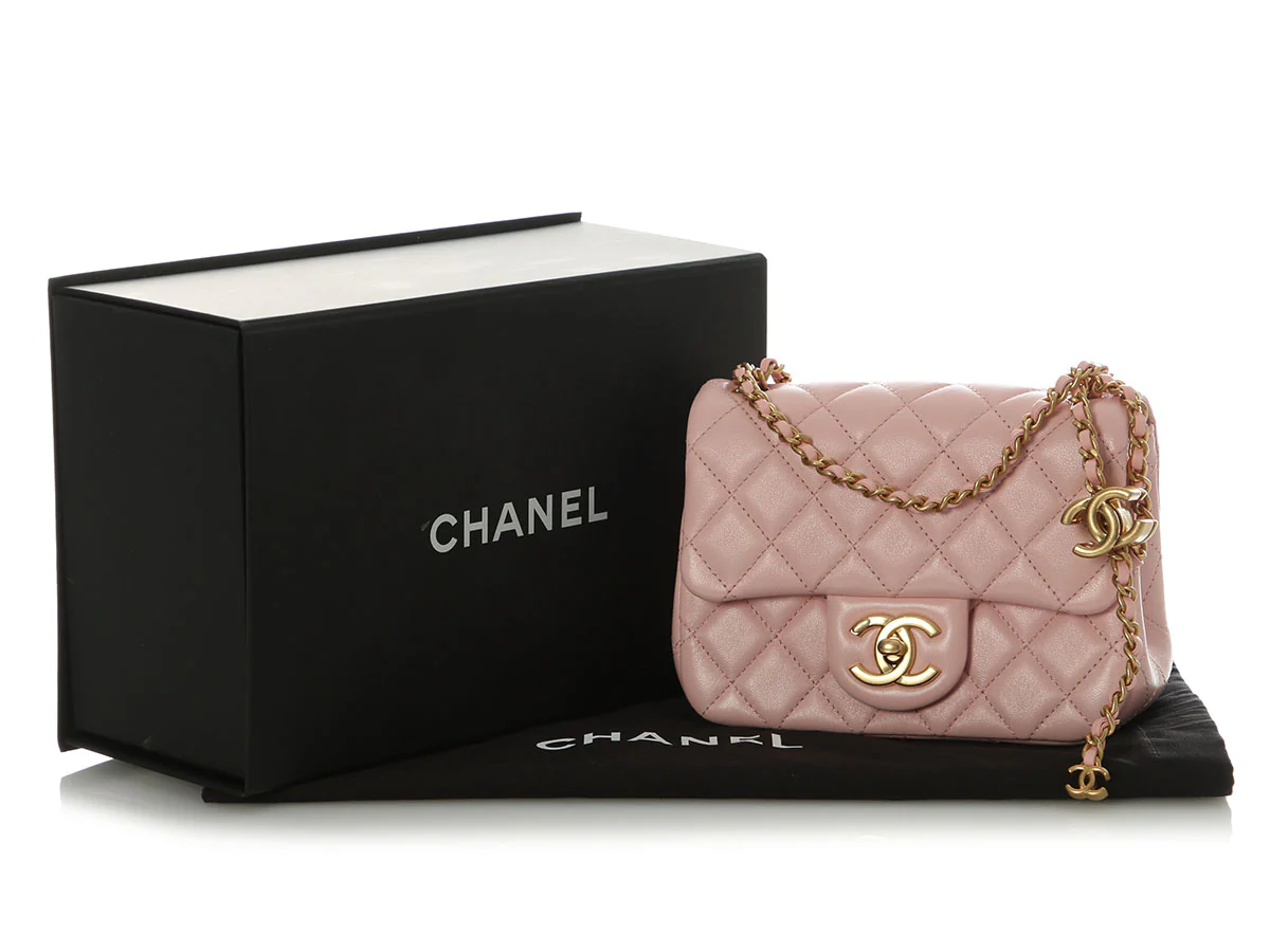 Chanel Mini Pink Quilted Lambskin Pearl Crush Square Classic - Image 2