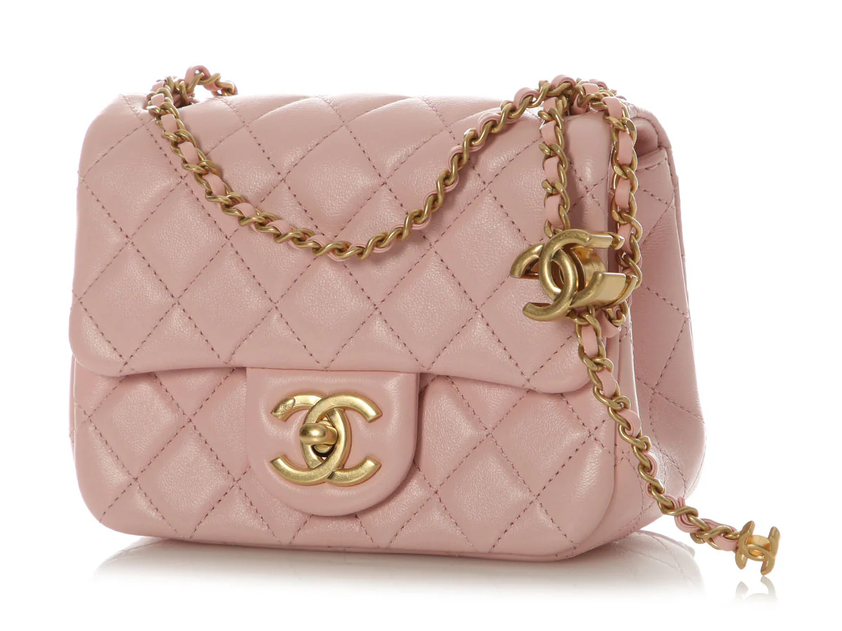 Chanel Mini Pink Quilted Lambskin Pearl Crush Square Classic - Image 3