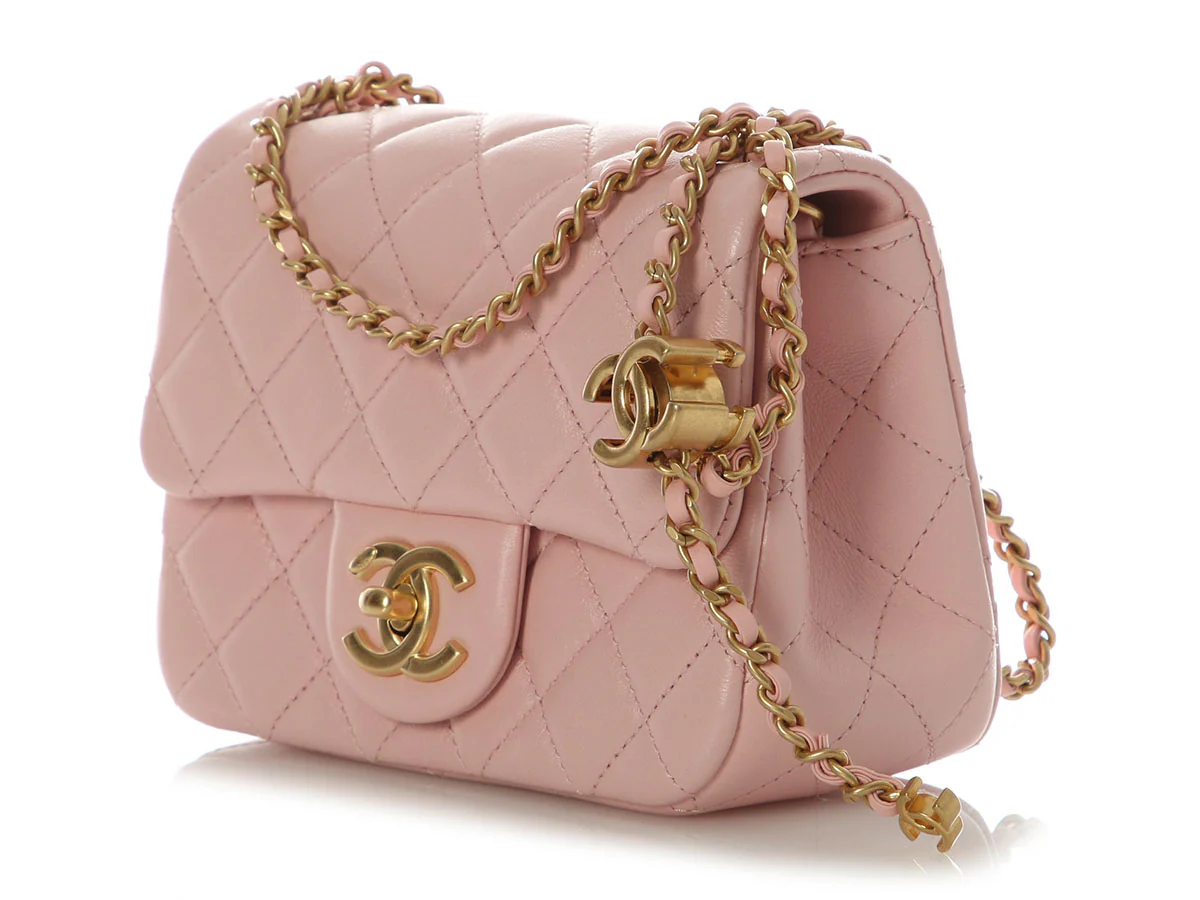 Chanel Mini Pink Quilted Lambskin Pearl Crush Square Classic - Image 4