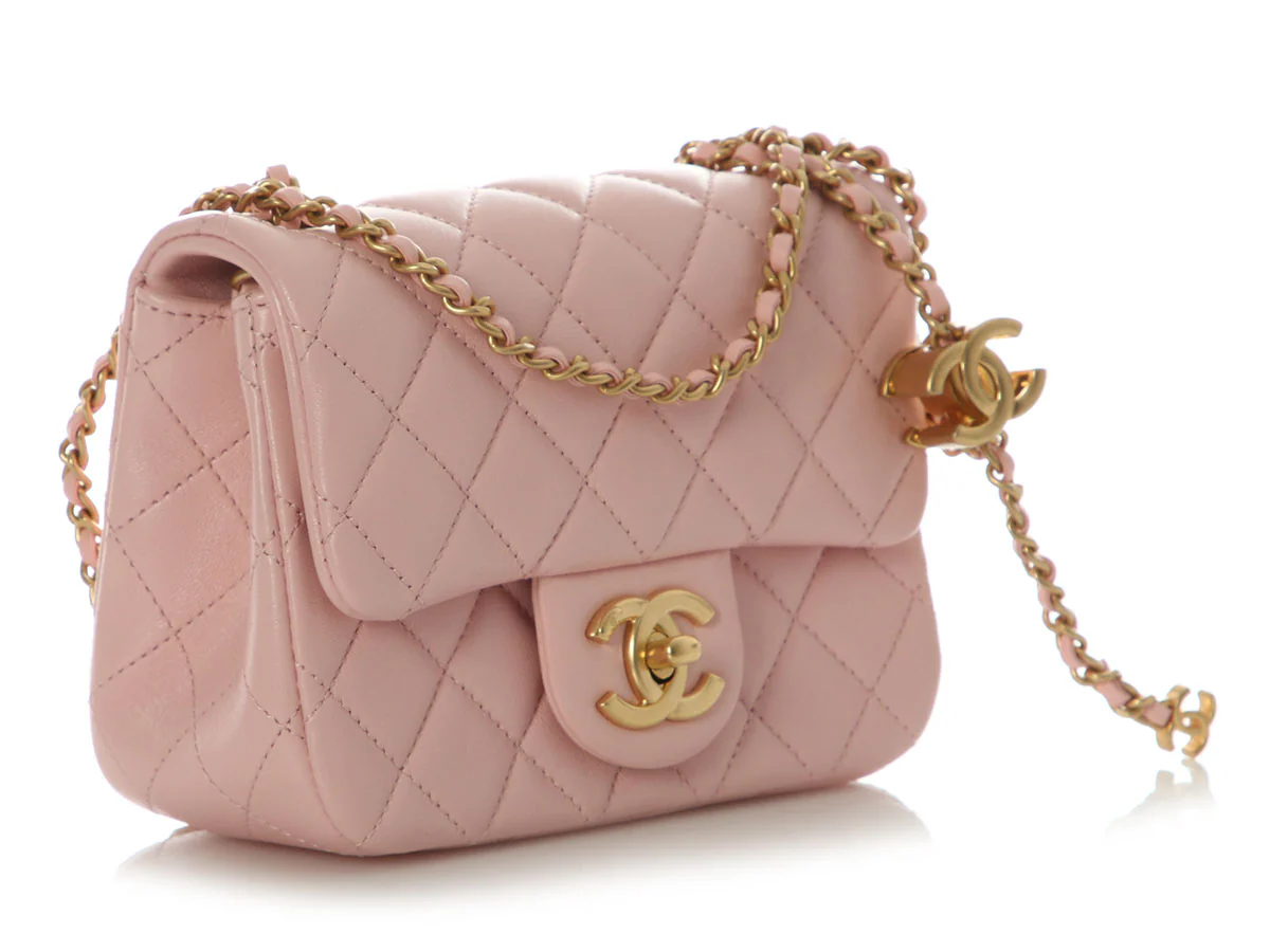 Chanel Mini Pink Quilted Lambskin Pearl Crush Square Classic - Image 6