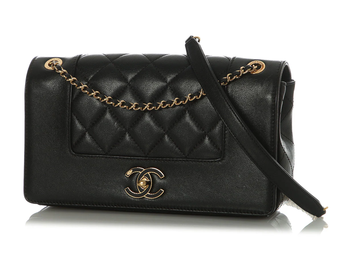 Chanel Medium Black Part-Quilted Calfskin Mademoiselle Flap - Image 2