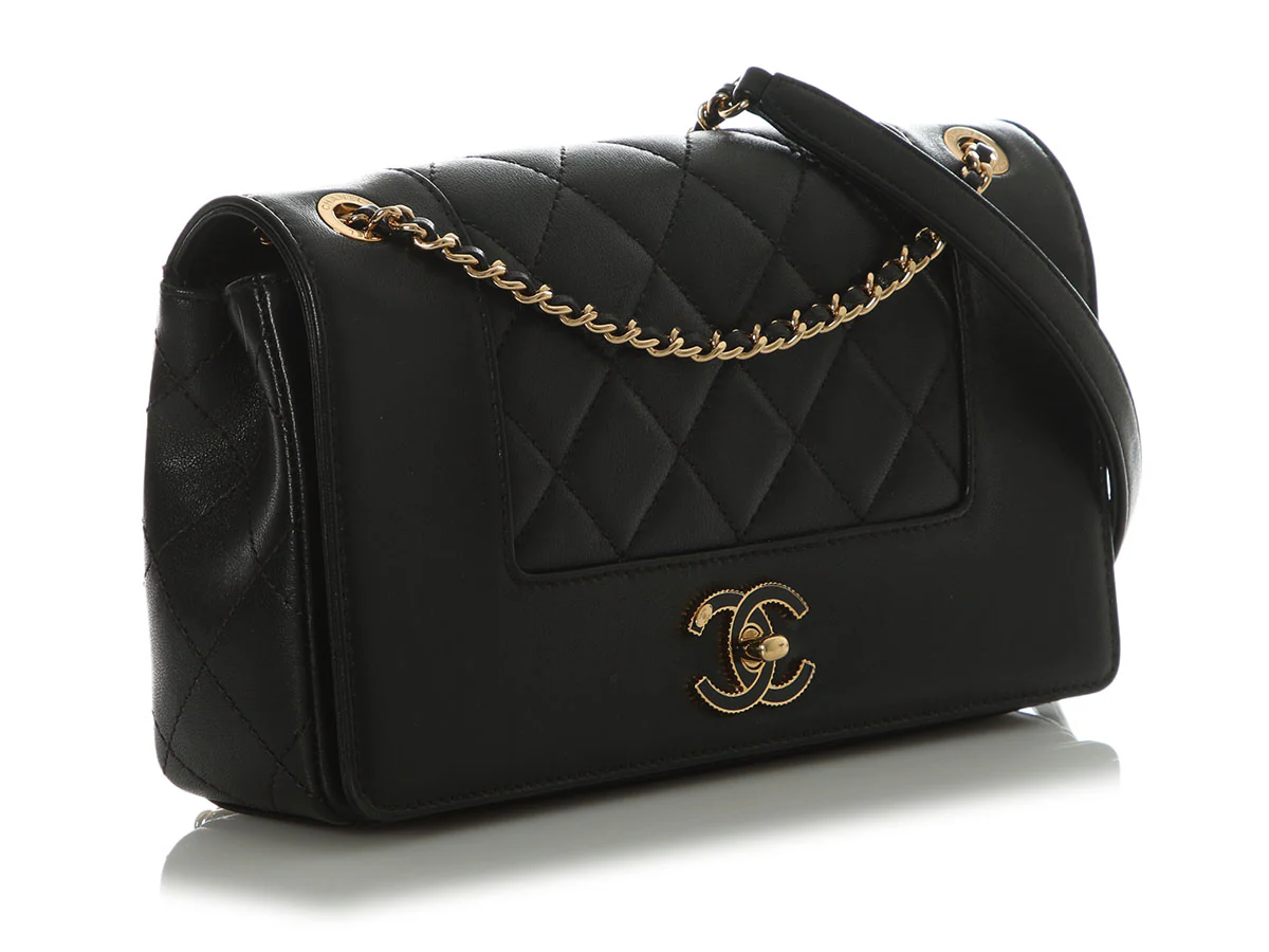 Chanel Medium Black Part-Quilted Calfskin Mademoiselle Flap - Image 5