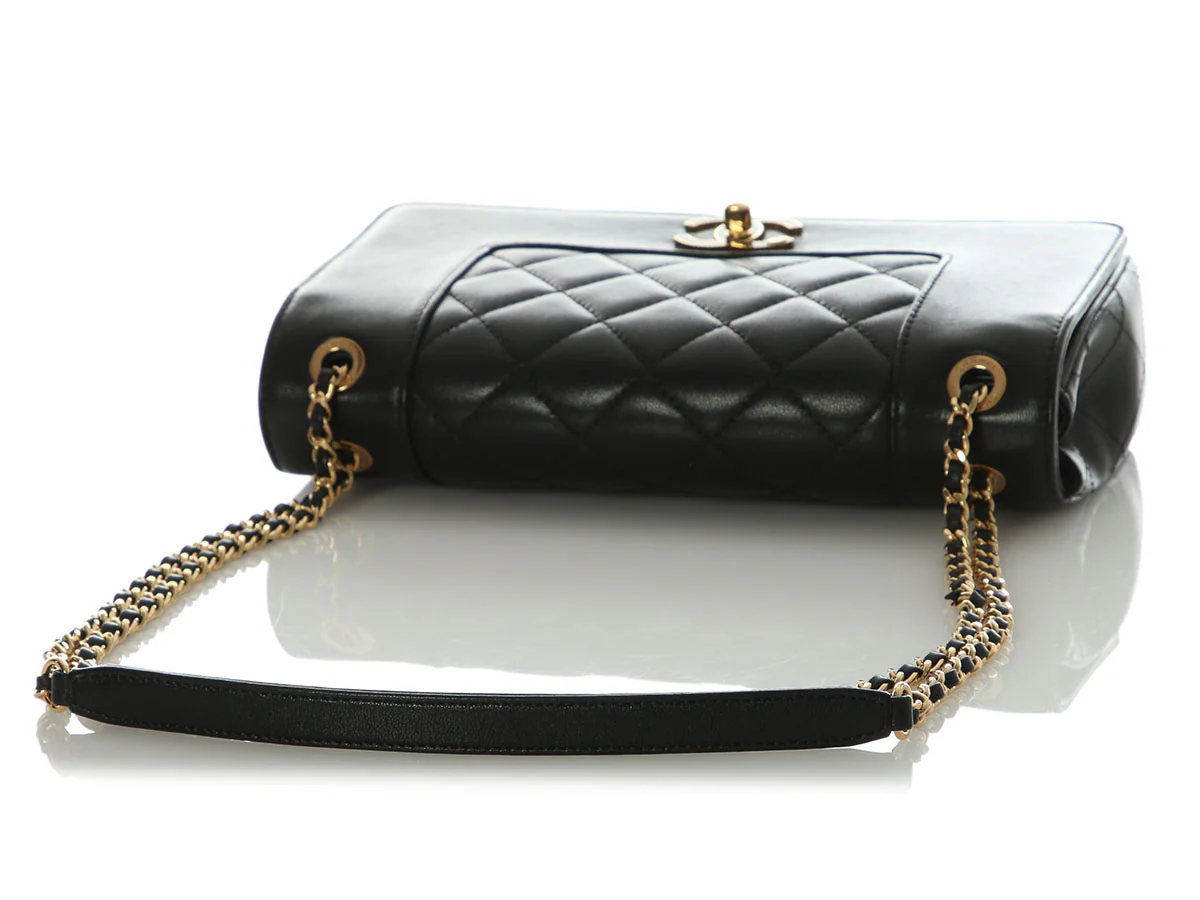 Chanel Medium Black Part-Quilted Calfskin Mademoiselle Flap - Image 7