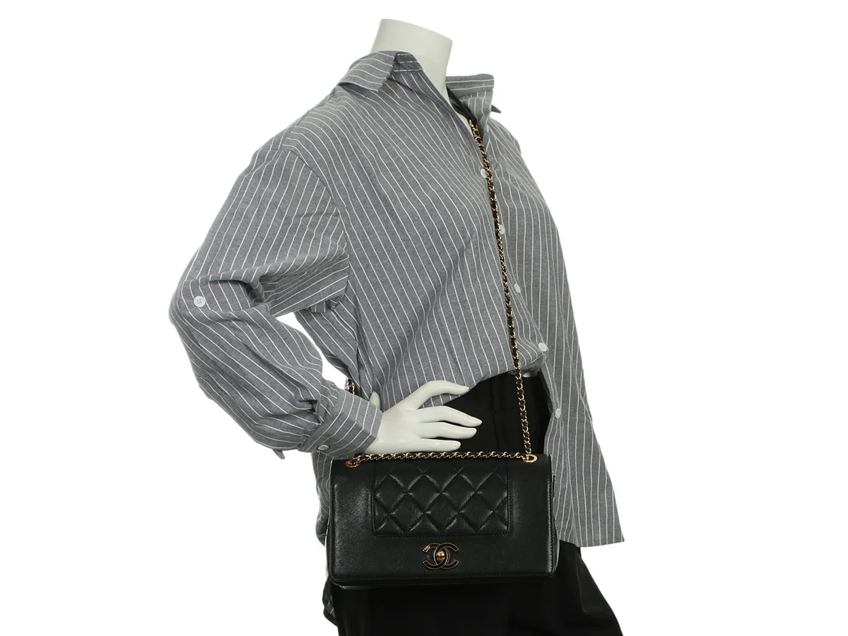 Chanel Medium Black Part-Quilted Calfskin Mademoiselle Flap - Image 9