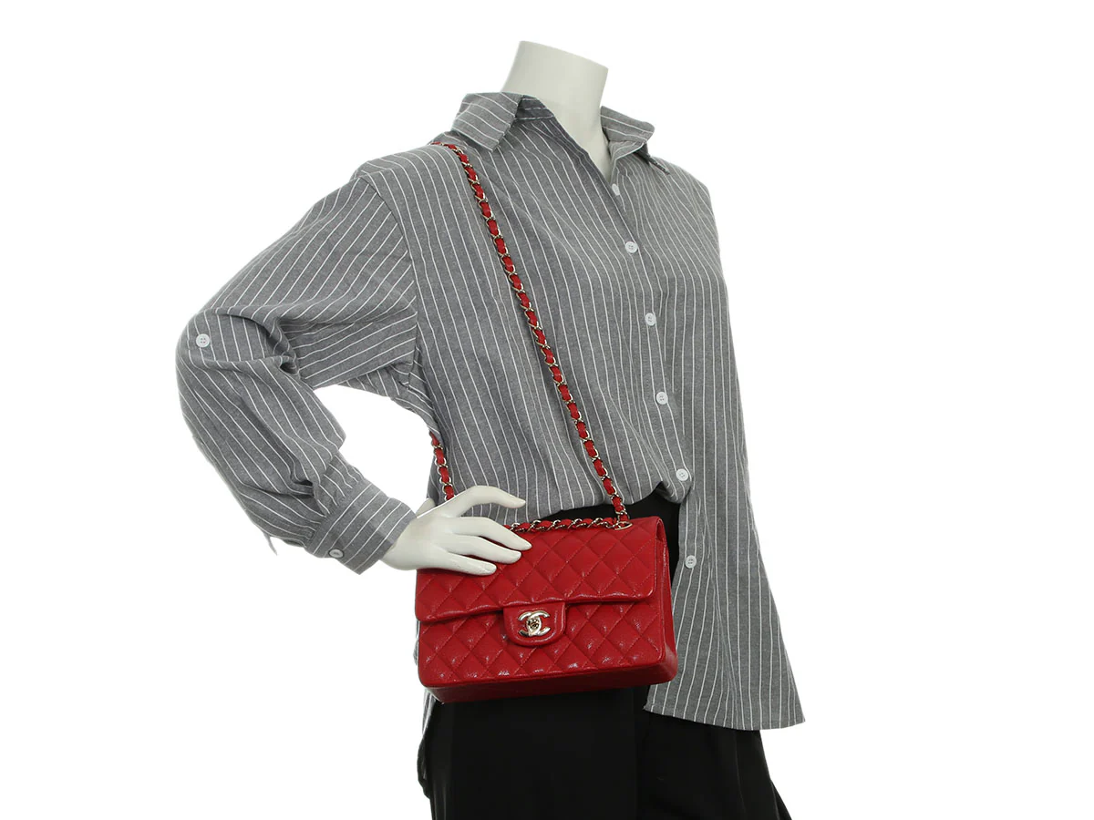 Chanel Small Red Quilted Caviar Classic Double Flap - Image 10
