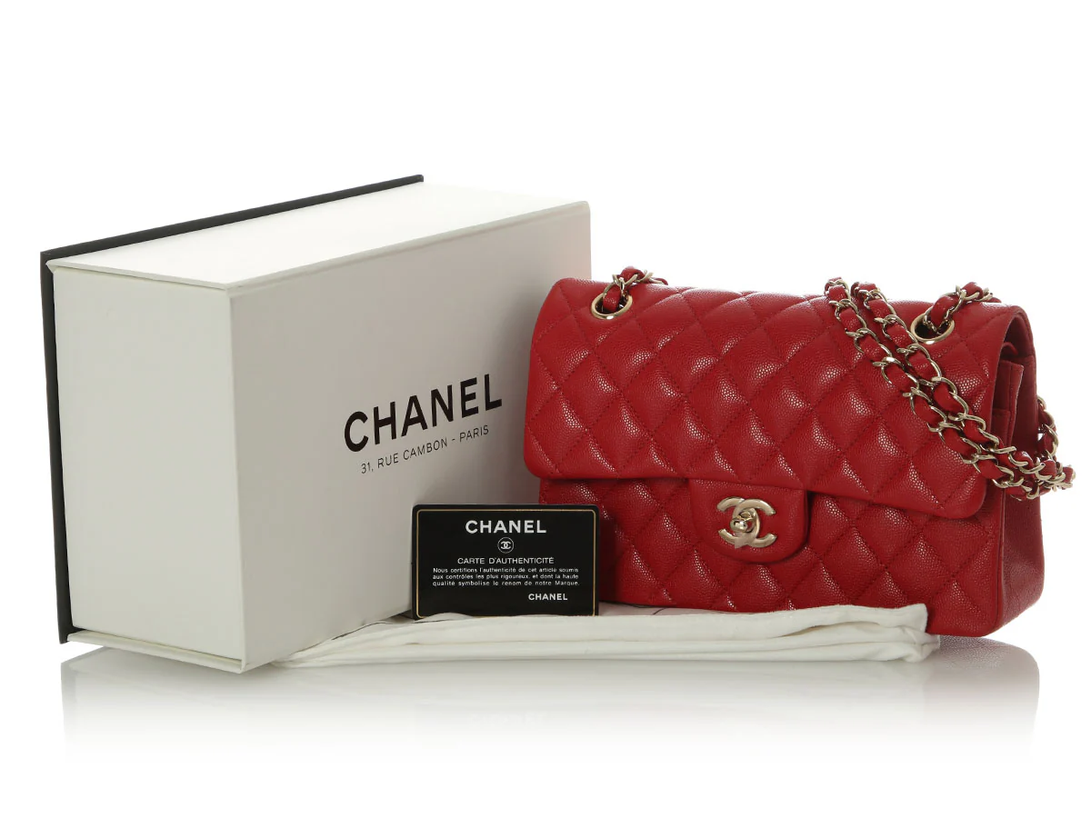 Chanel Small Red Quilted Caviar Classic Double Flap - Image 2