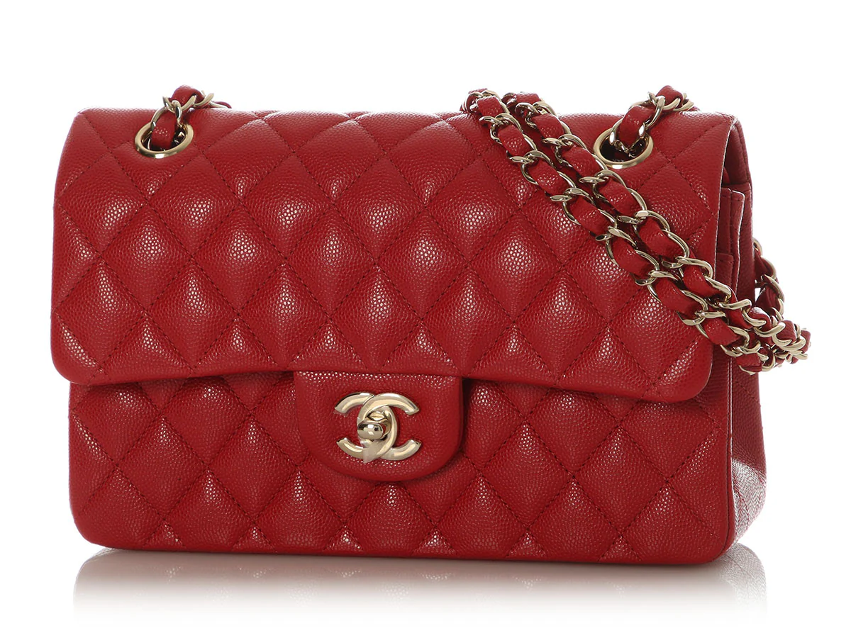 Chanel Small Red Quilted Caviar Classic Double Flap - Image 3