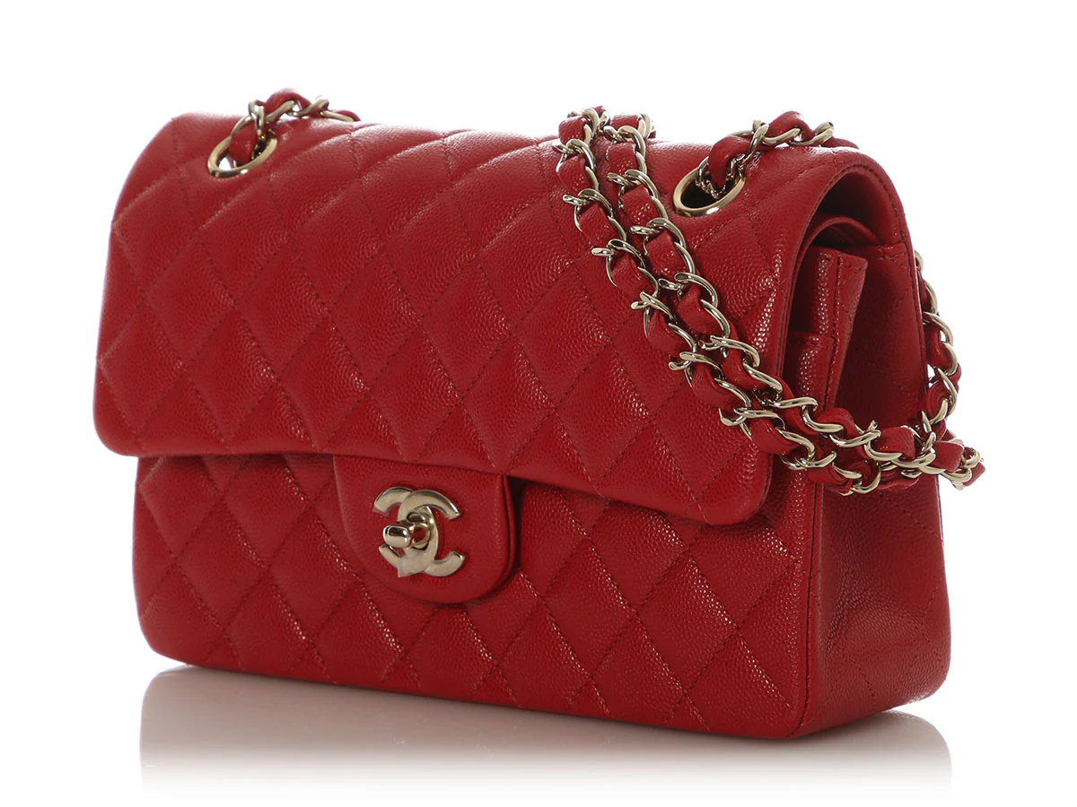 Chanel Small Red Quilted Caviar Classic Double Flap - Image 4