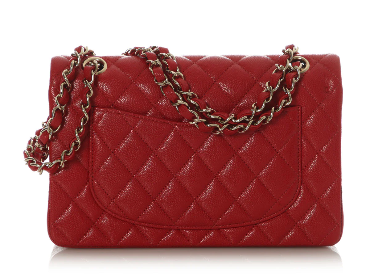 Chanel Small Red Quilted Caviar Classic Double Flap - Image 5