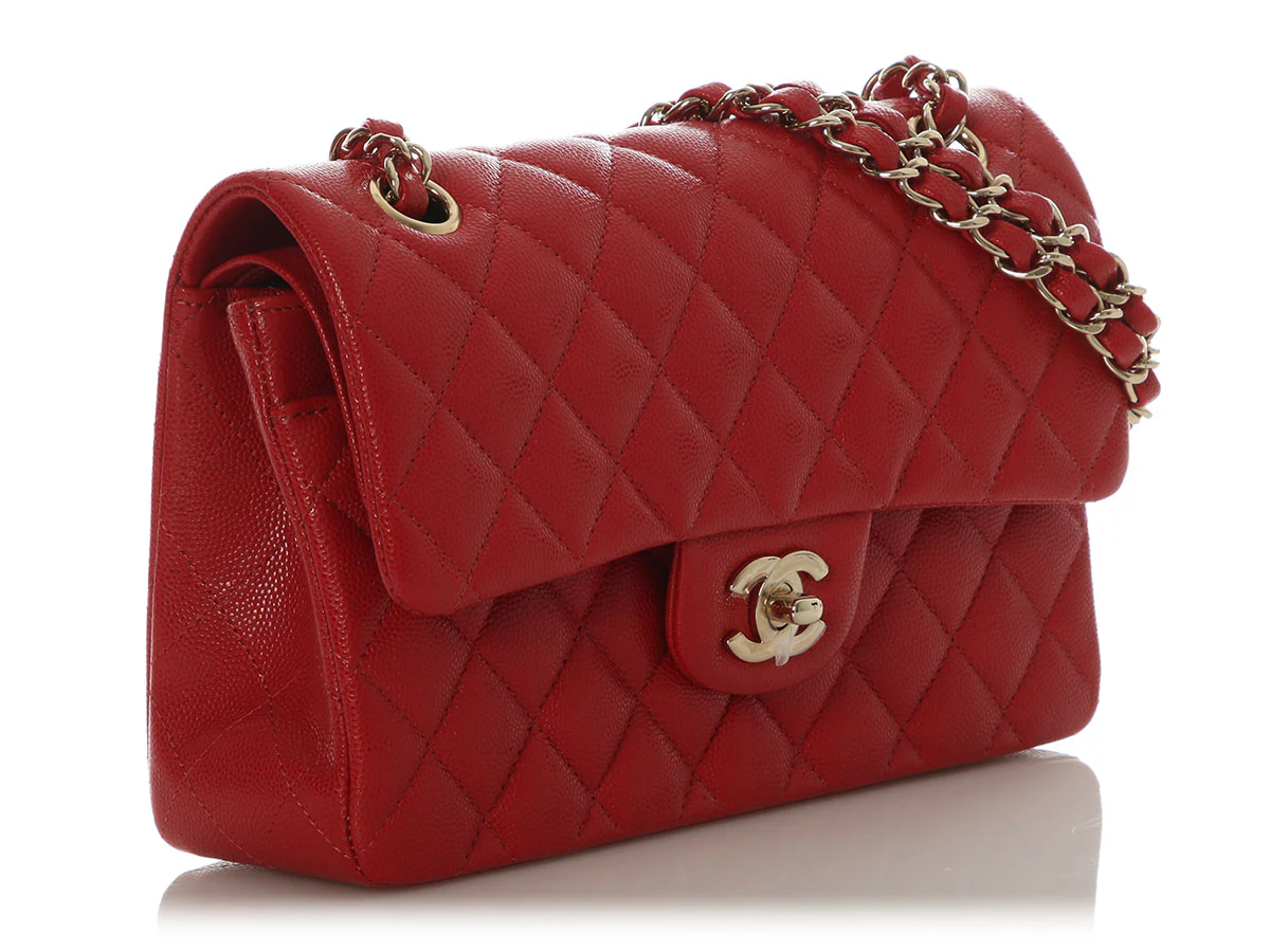 Chanel Small Red Quilted Caviar Classic Double Flap - Image 6