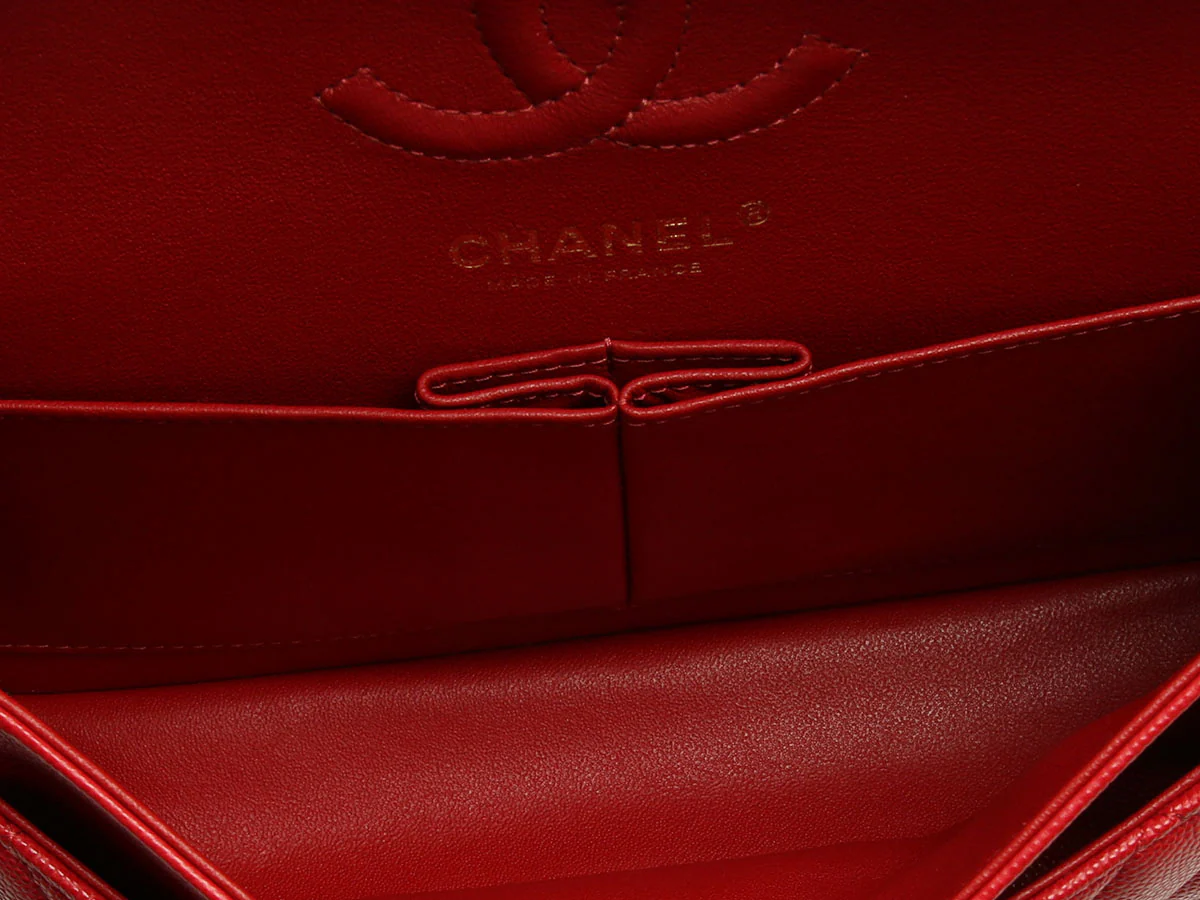 Chanel Small Red Quilted Caviar Classic Double Flap - Image 9
