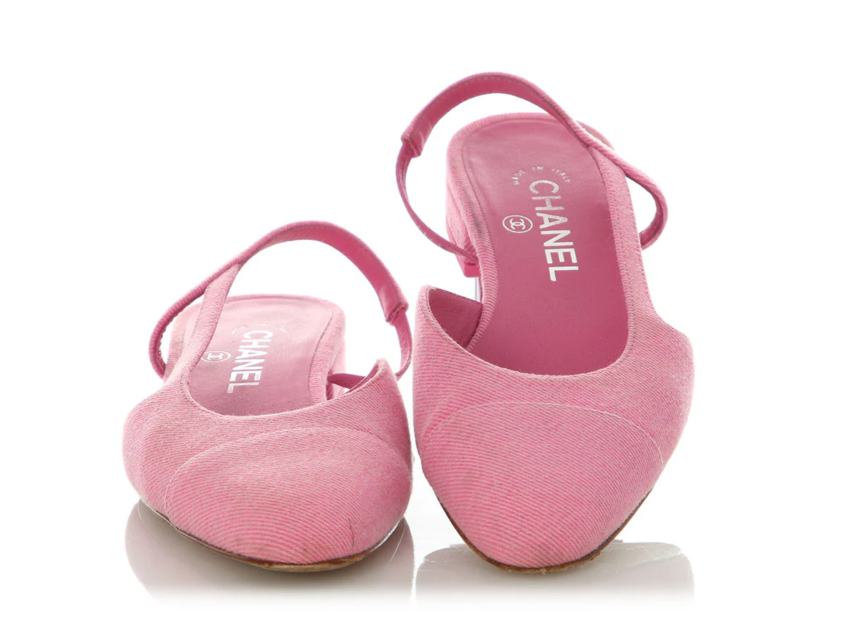 Chanel Pink Denim Slingback Flats - Image 2