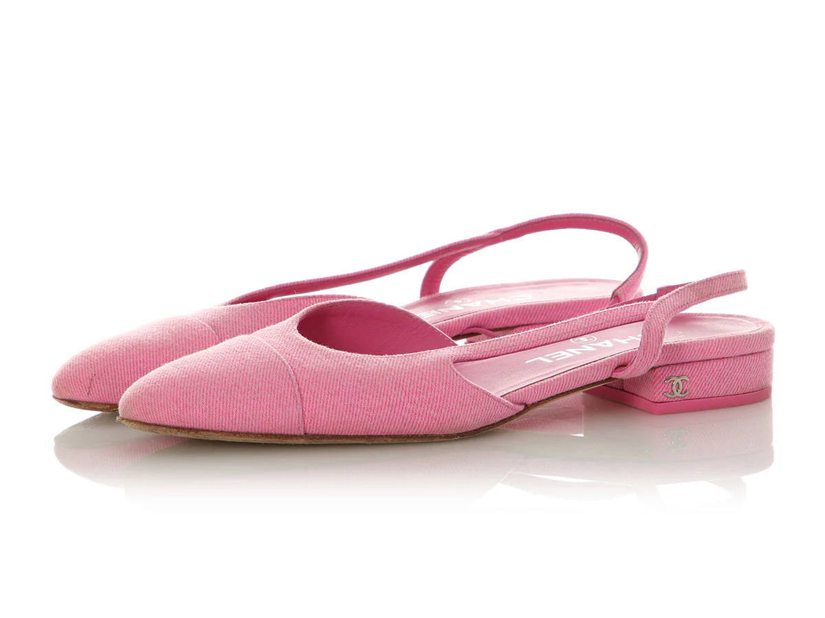 Chanel Pink Denim Slingback Flats - Image 3