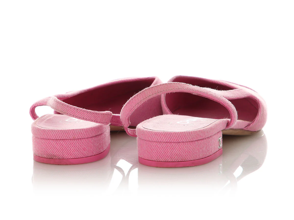 Chanel Pink Denim Slingback Flats - Image 4