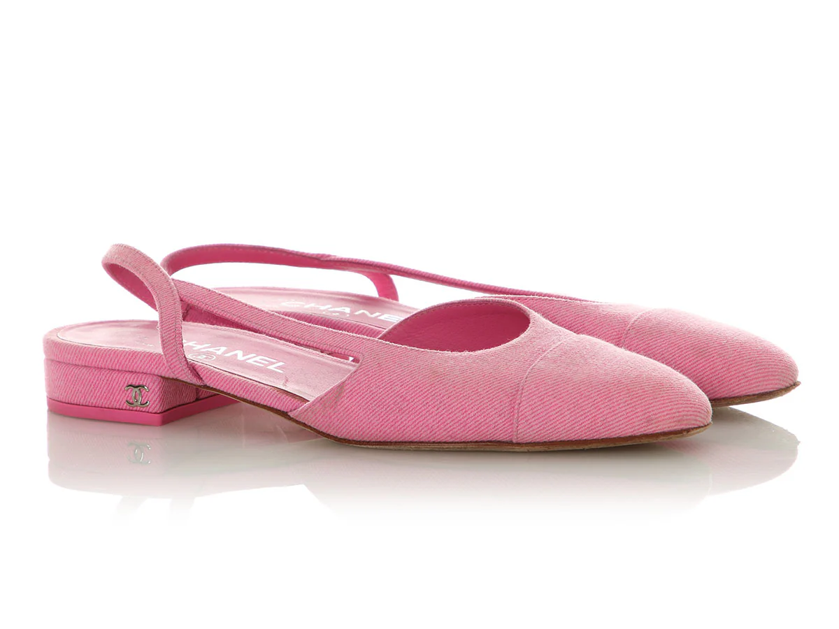 Chanel Pink Denim Slingback Flats - Image 5
