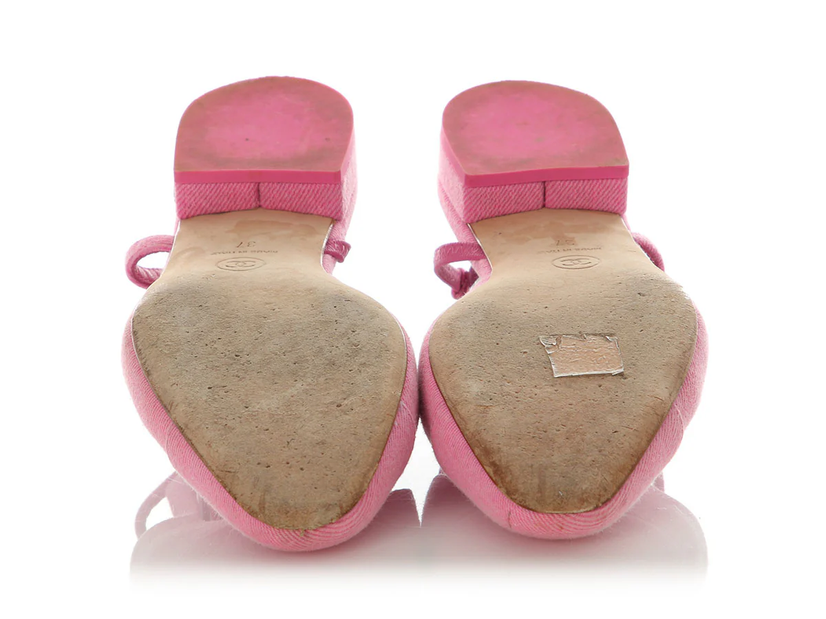 Chanel Pink Denim Slingback Flats - Image 6