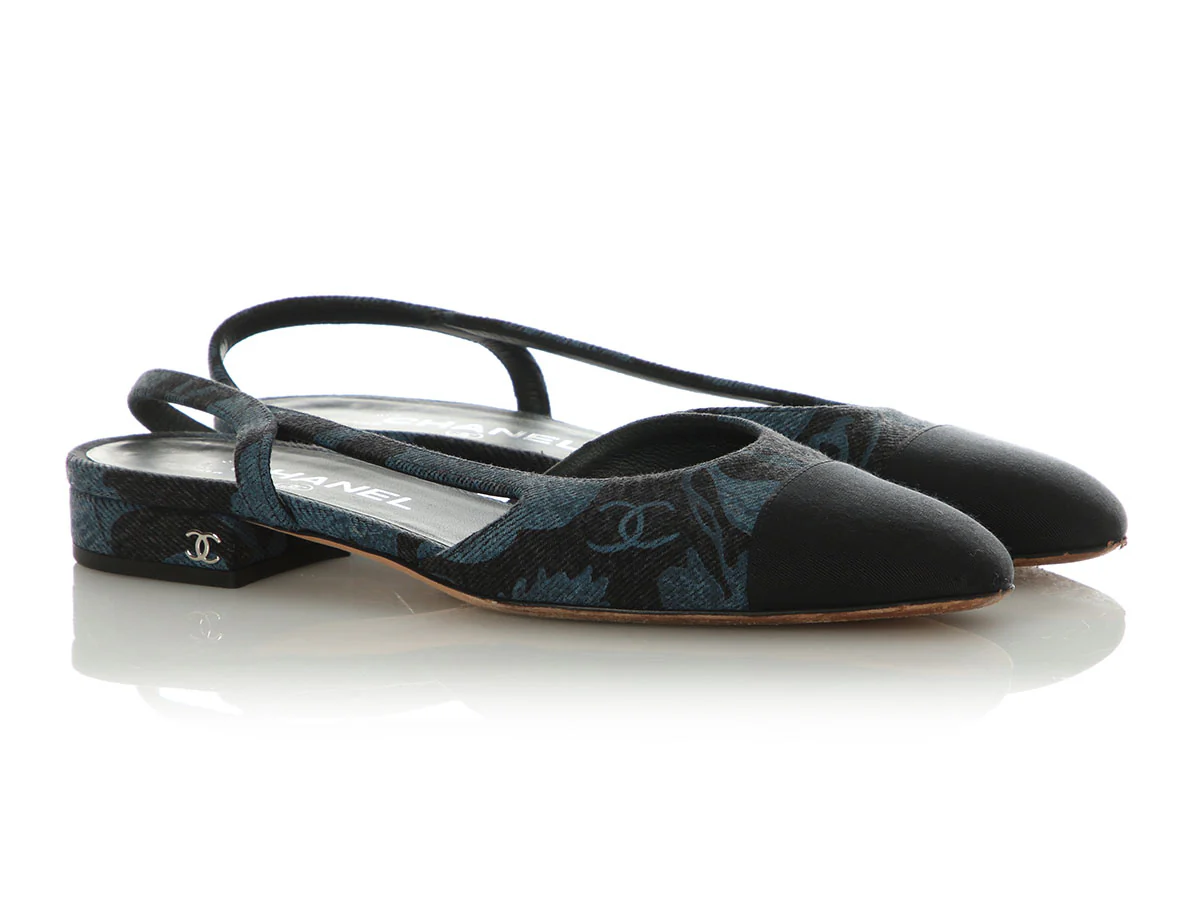 Chanel Blue Floral Denim Slingbacks - Image 5