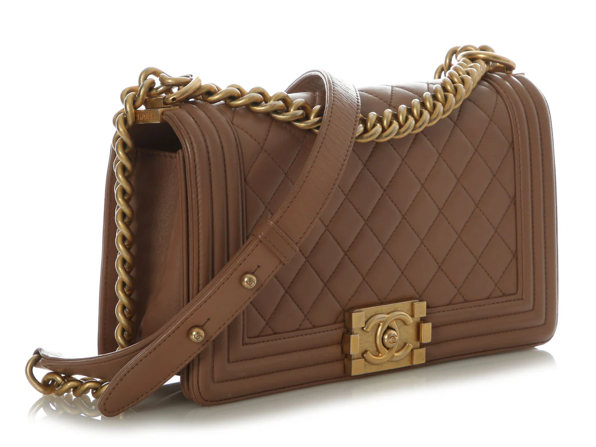 Chanel Old Medium Brown Quilted Lambskin Boy Bag - Image 5