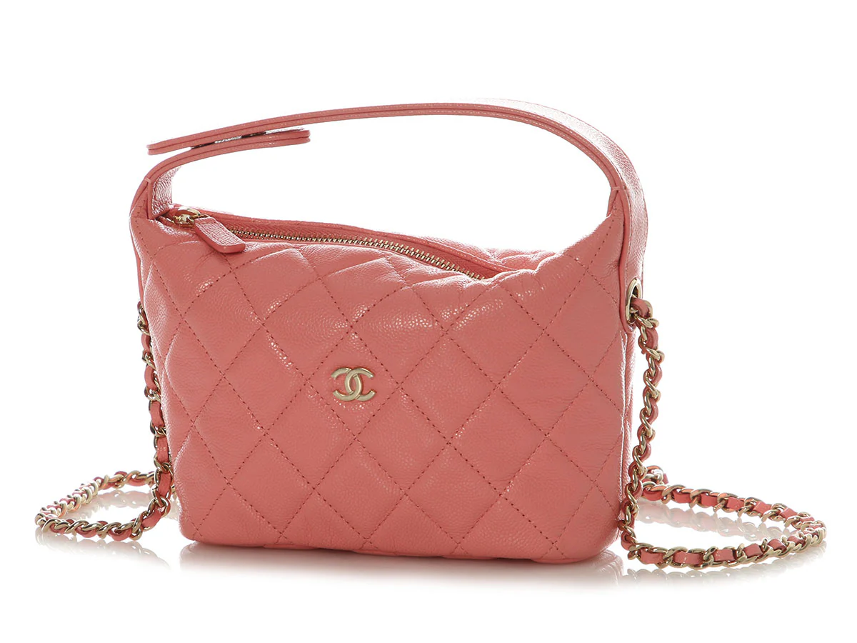 Chanel Small Pink Quilted Caviar Hobo Clutch - Image 3