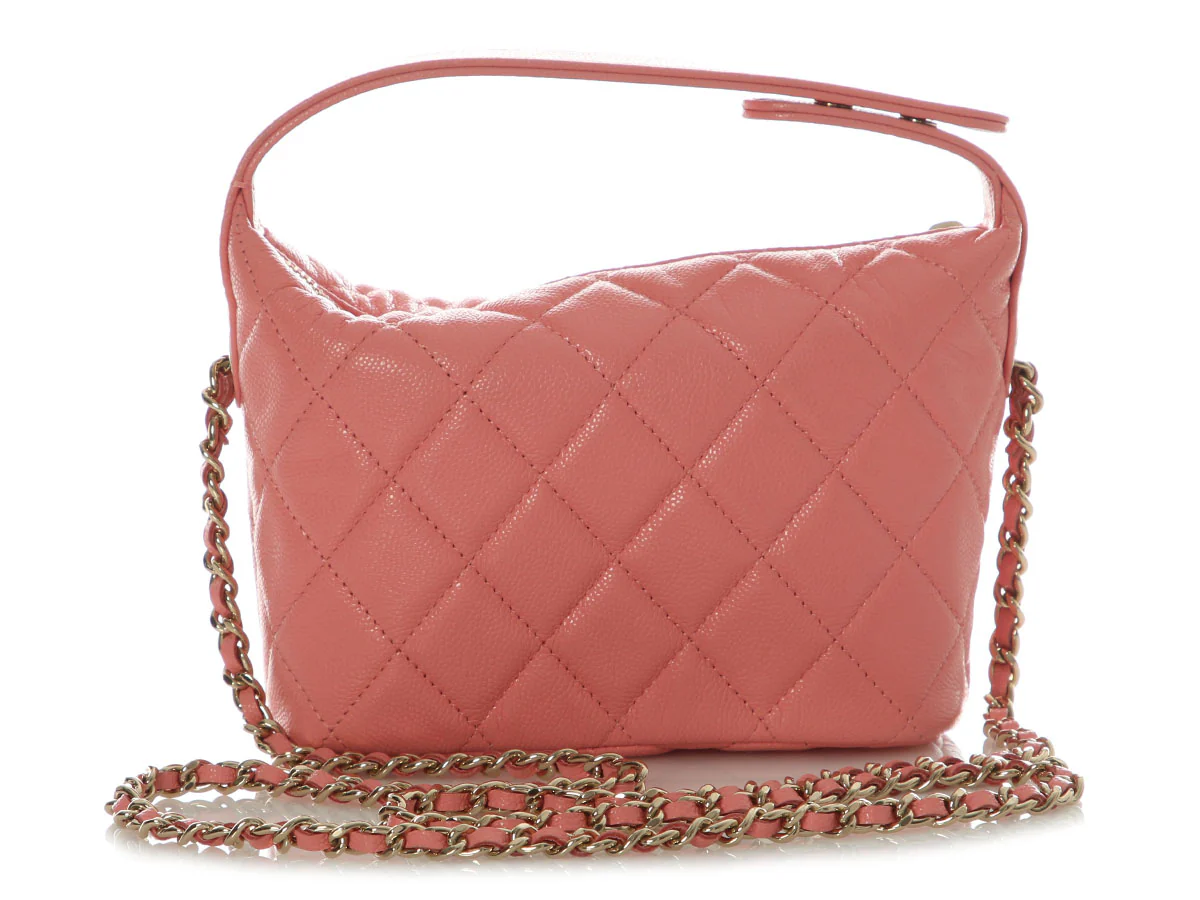 Chanel Small Pink Quilted Caviar Hobo Clutch - Image 5