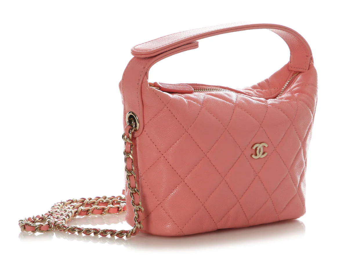 Chanel Small Pink Quilted Caviar Hobo Clutch - Image 6