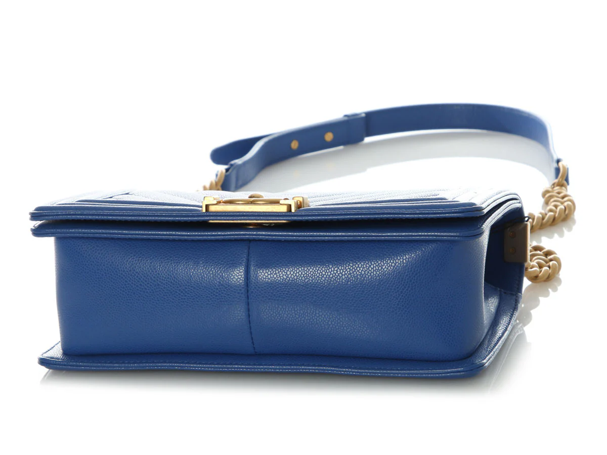 Chanel Old Medium Cobalt Blue Chevron-Quilted Caviar Boy Bag - Image 7