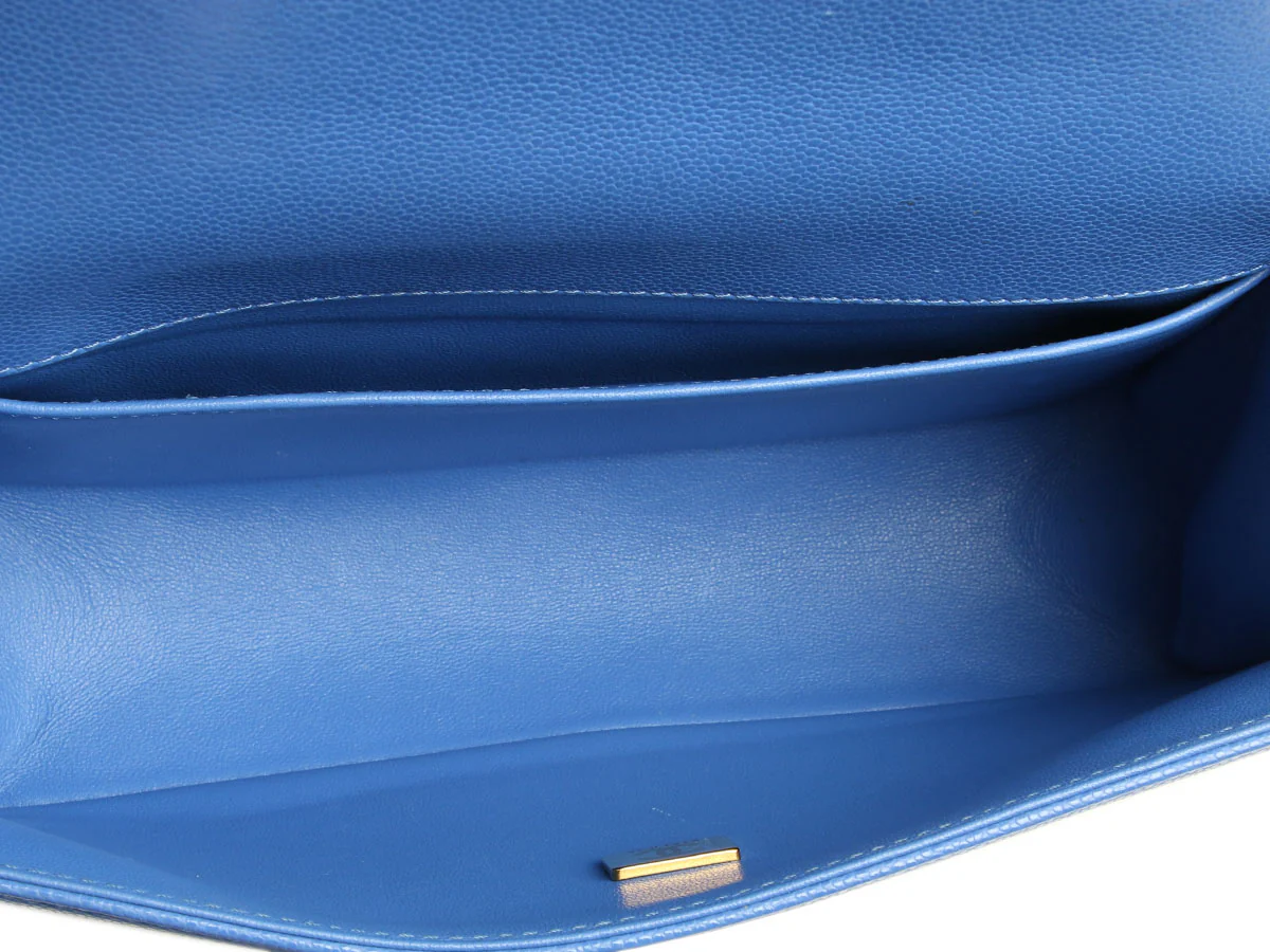 Chanel Old Medium Cobalt Blue Chevron-Quilted Caviar Boy Bag - Image 9